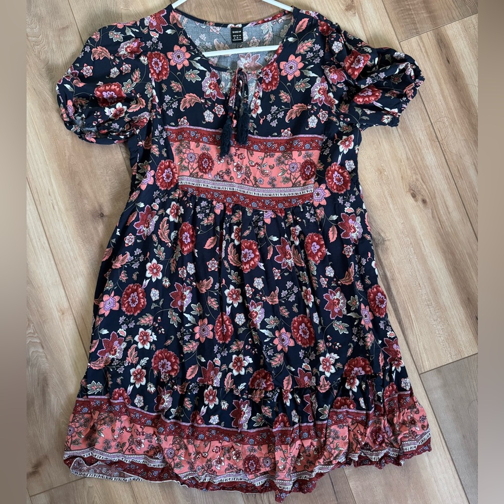Floral dark blue and pink dress